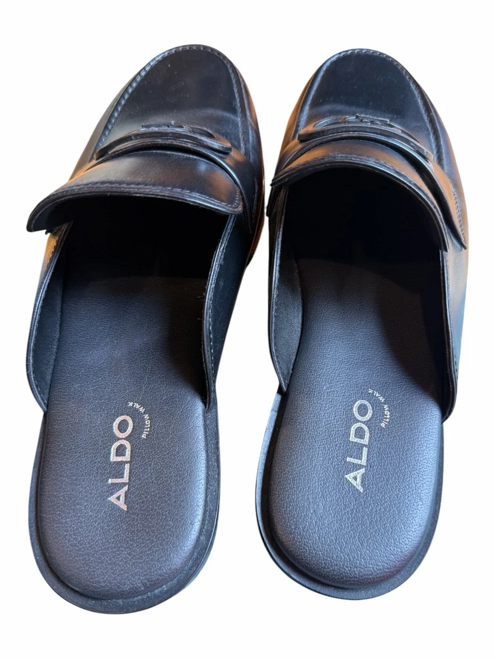 Aldo Black Leather Slip-On Mule Loafers